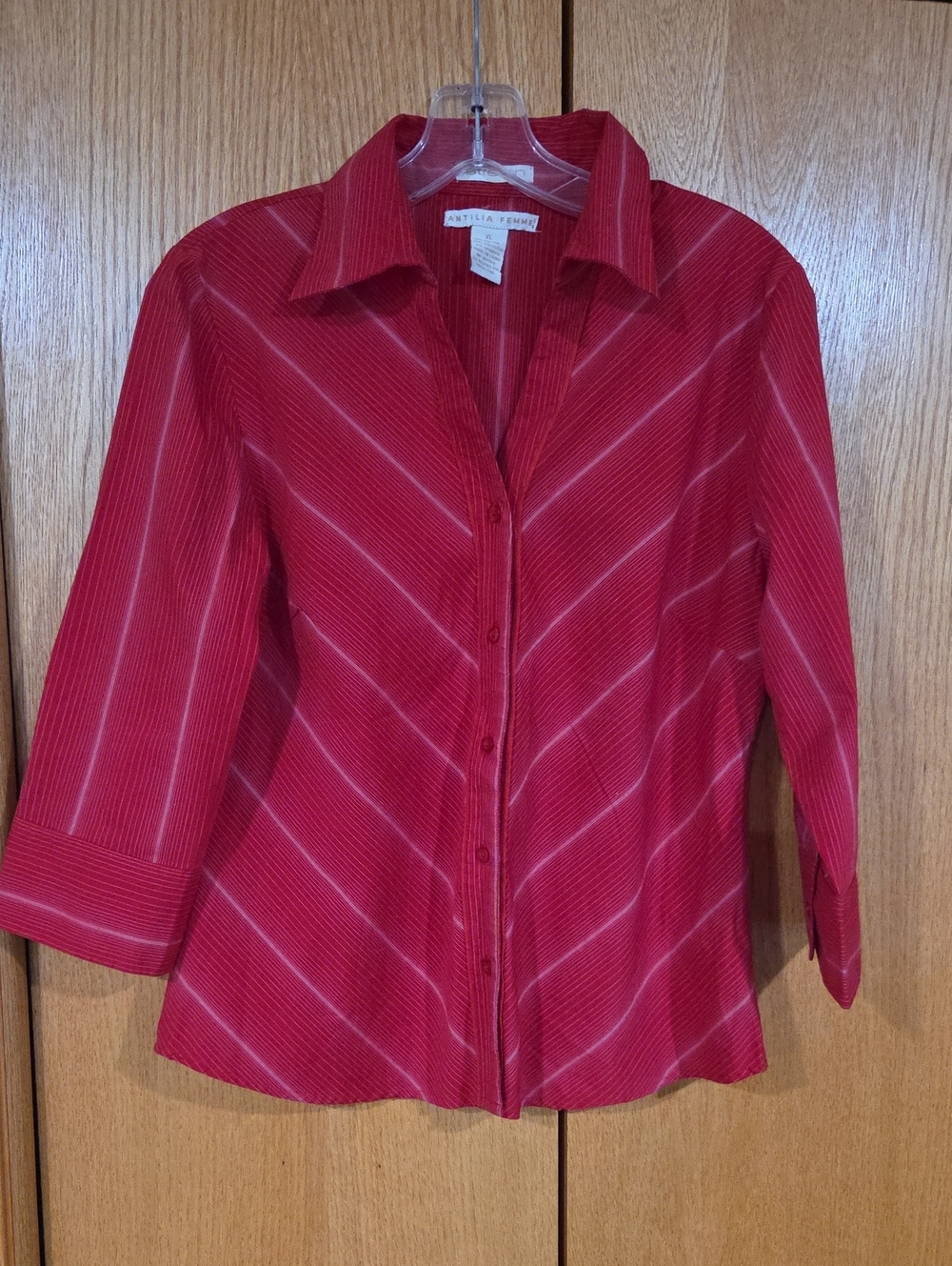 Antilia Femme Red Striped Button-Down Shirt
